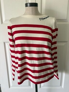 Talbots “L'amour” Cream and Red Striped Knit Top